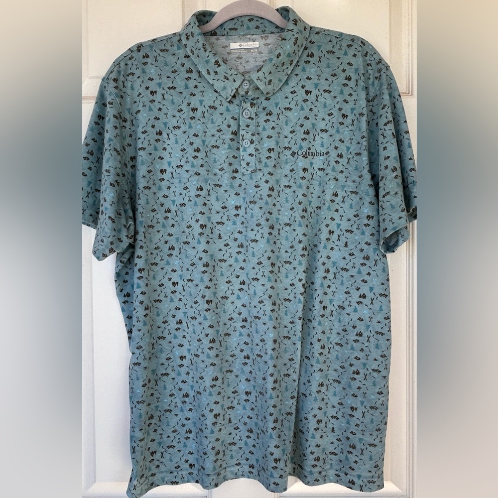 Columbia Brand Men’s Polo Ski Lodge Print Short Sleeve‎ XL